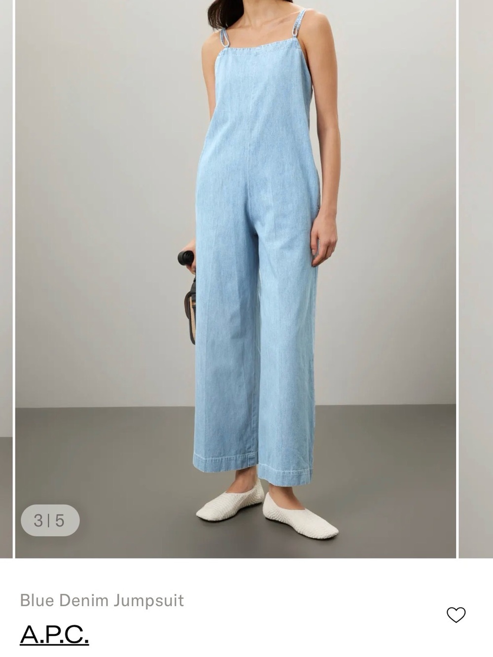 A.P.C. Light Blue Denim Wide-Leg Jumpsuit with Tie Straps